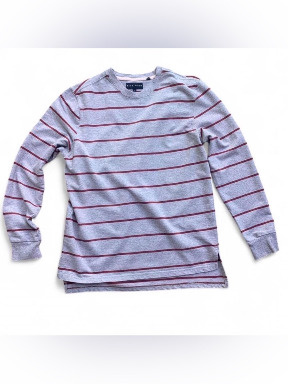 Preppy Academia Grey and Burgundy Striped Long Sleeve Crew Neck Sweatshirt